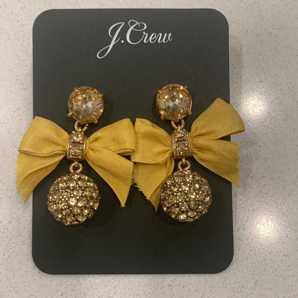 NWT J. Crew bow & crystal earrings in gold